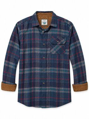 Gioberti Flannel Plaid Shirt Jacket 18 Navy Teal Red Corduroy Lined Pocket